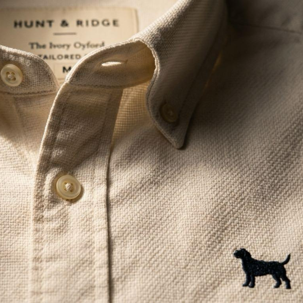 Bordado perro y botón nácar — The Ivory Oxford