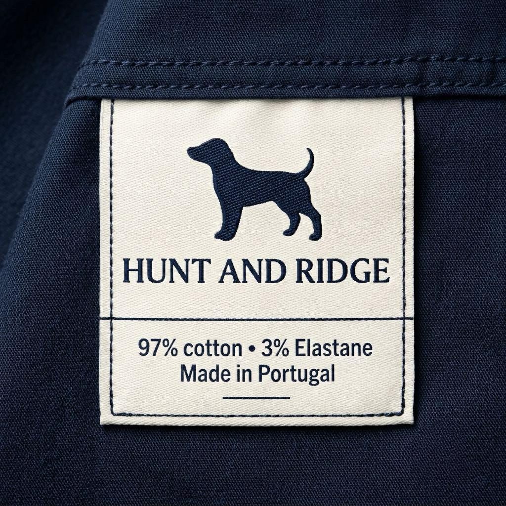 Composición Hunt & Ridge — 97% Long Staple Cotton · Made in Portugal